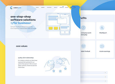 the first shot of CodersPeak website branding design flat graphic design illustration logo minimal software ui ux website