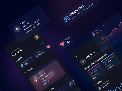 Family health subscription | Mobile App app app design dark design digital health interface medicine mobile mobile app ui ux