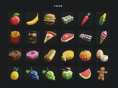 Low Poly Icon Pack: Food apple design donut food icon icons illustration kit lowpoly lowpolyart lowpolygon pack polyperfect