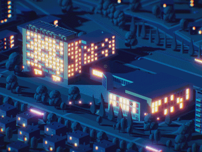 Low Poly Hometown Zlín (Night) animation blender3d city game illustration lowpoly sketchfab town