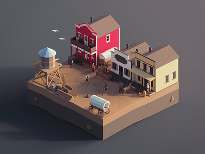 Low Poly Worlds: Wester Town 3d blender3d color darkfejzr game gaming illustration lowpoly scene story town unity3d west western wild