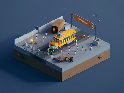 Low Poly Worlds: Zombie Apocalypse 3d apocalypse bus color darkfejzr environment game gaming illustration lowpoly polyperfect story unity3d zombie