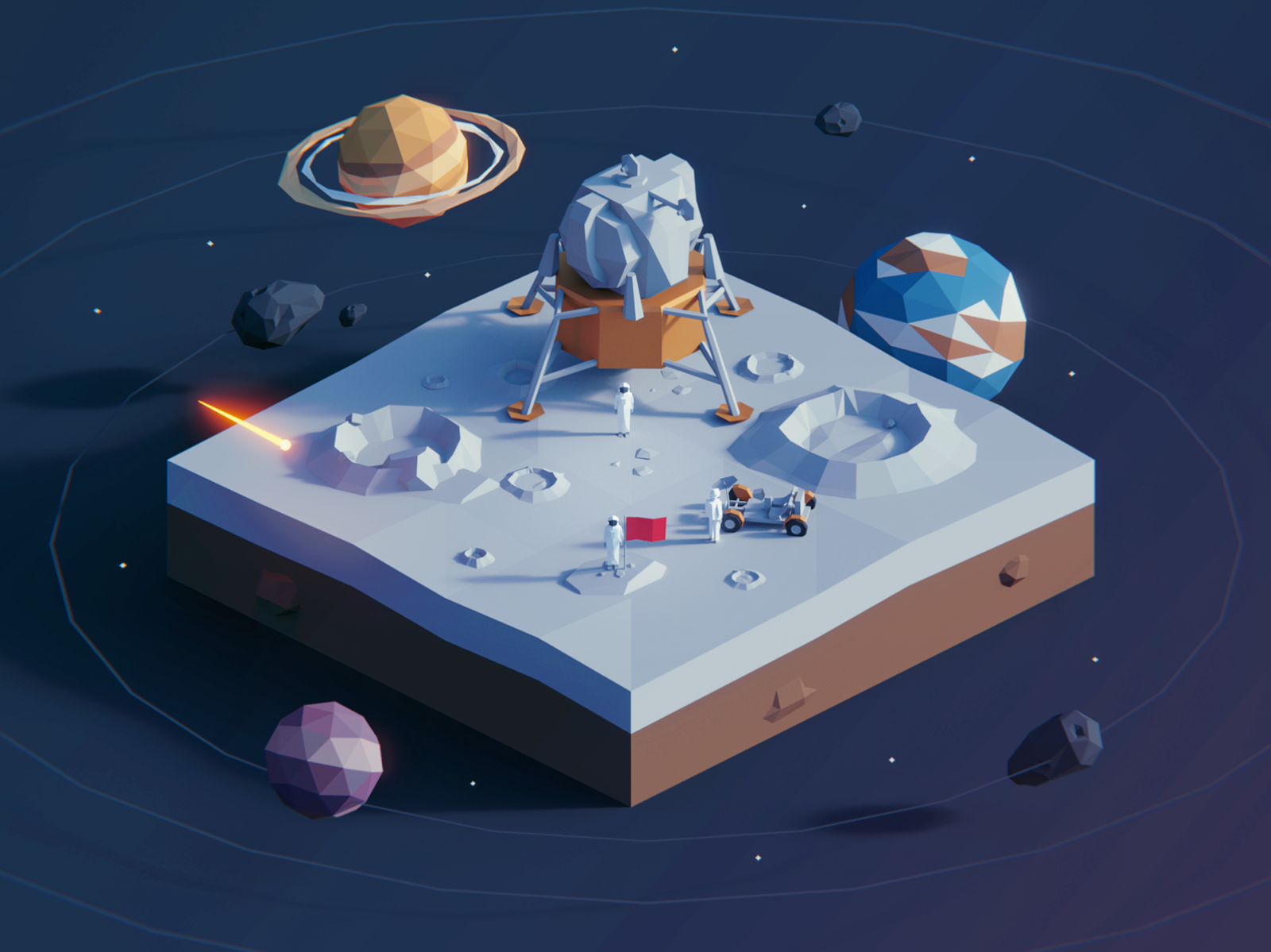 Low Poly Worlds: Space 3d blender3d color darkfejzr earth environment game gaming illustration lowpoly moon polygon polyperfect space unity3d