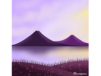 Serenity 2d art art artist calm colour palette design digital art dusk hills hues illustrations lake landscape minimalist mountains purple scenery shades sunset twilight