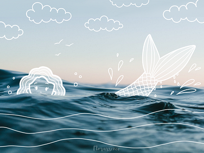 Shy Mermaid art creature doodle fairytale fish illustration mermaid mythical ocean photography sea sketch water waves