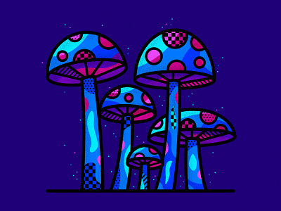 Neon Mushrooms geometric illustration mushrooms neon patterns pop art vector