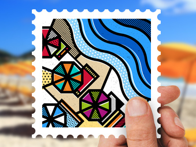 Destination Greece: The Beach abstract beach de stijl geometrical greece illustration pop art sea stamps travel umbrellas vector