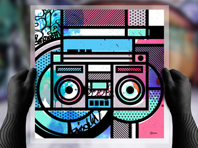 Orderly Vandalized: Boombox abstract boombox geometric graffiti music old school patterns pop art vector watercolors