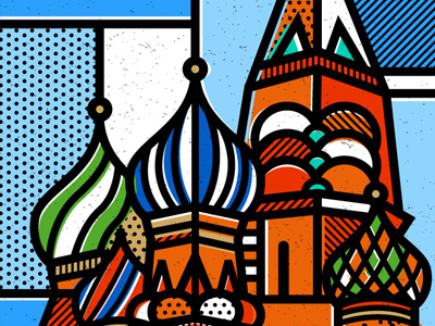 Russia: Saint Bassil's Cathedral abstract cathedral geometric illustration landmarks patterns pop art russia travel vector world