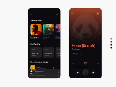 Music player UI Design android appdesign appui appuidesign blackui darktheme darkui mobileapp music musicplayer uidesign uiux