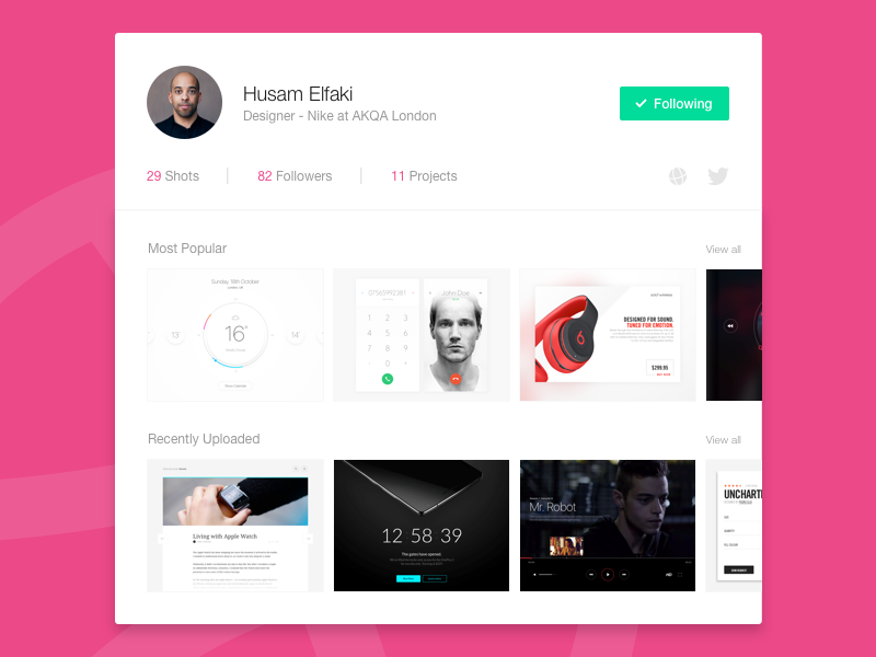 Shot 019 - Dribbble Profile Card by Husam Elfaki on Dribbble