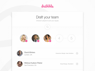 Shot 021 - Dribbble Invitation Modal card dribbble interaction interface invite light list minimal profile search ui user