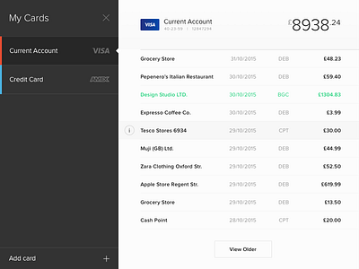 Shot 023 - Wallet: My Expenses bank card detail expense interaction interface list money online payment ui user