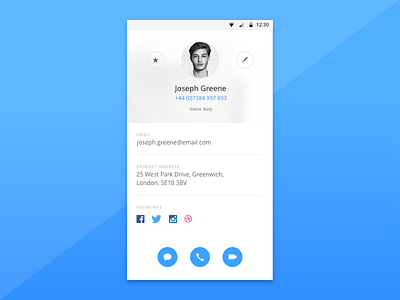 Shot 025 - Contact Profile Screen android contacts email interface minimal networks phone profile social ui user