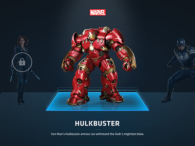 Shot 027 - Hulkbuster Card carousel disney game interaction interface marvel reveal selection ui unlock