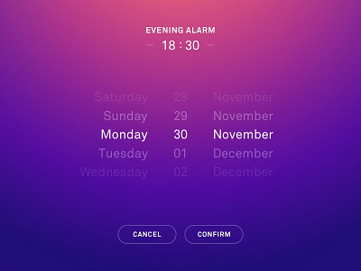 Shot 068 - Date Picker Scroll alarm clean colorful date gradient interaction interface minimal scroll time ui user