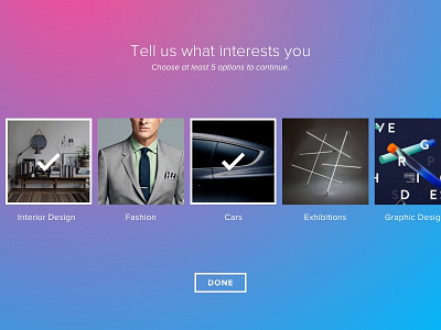 Shot 077 - Choose Category design gradient grid interaction interests interface layout photography select ui user