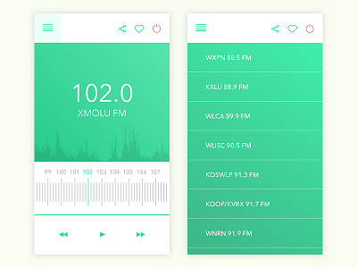 Radio app design flat interface ios iphone mobile music player radio ui