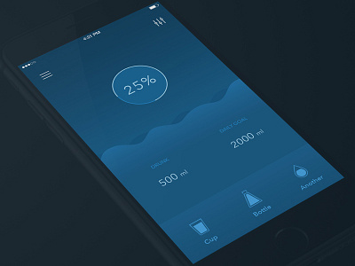 Water plus app blue design health interface ios iphone mobile ui water