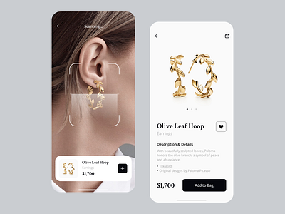 Jewelry E-Commerce App | Jewelry Search & AR Scan 💍 app app design ar clean design earrings ecommerce app inspiration ios jewelry minimal mobile mobile app scan scanner scanning shopping app ui ui design