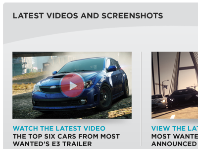 Need for Speed Latest Videos and Screenshots buttons cta headings links nfs typography vizd