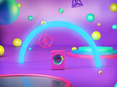 Washing Bubbles Machine 3d abstract cgi cube neon washing machine water