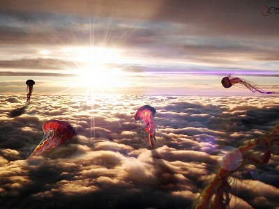 Sea of Jellyfishs cloud jellyfishs matte painting sky sun surrealism