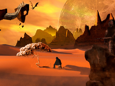 Polar Desert castle desert dragon eskimo matte painting moon mountain polar