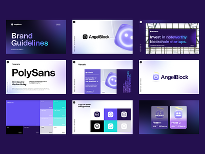 AngelBlock - Branding 3d app blue brand branding dark design gradient illustration logo madebyproperly phase properly purple typography ui
