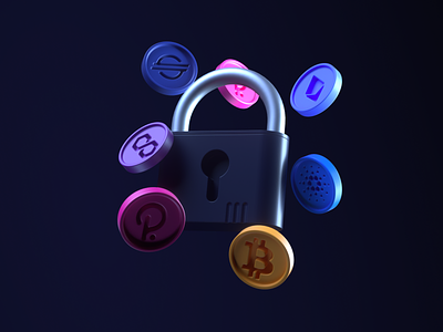 NDAX - 3D Ilustration 3d bitcoin coins crypto cryptocurrency dark defi design ethereum exchange illustration key lock madebyproperly model ndax polkadot properly security