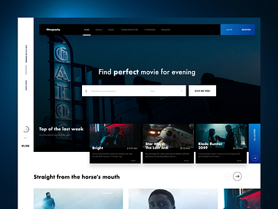 Filmography Library Landing Page 10clouds blue concept dark film filmography header landingpage movie rotator search