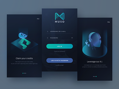Onboarding ai app dark illustration login music onboarding signup thisisnotspotify ui ux