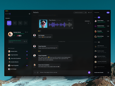 ECHO - Voice chat for gamers 10clouds chat comunication dark echo game interface message purple ui ux