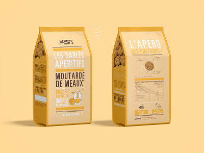 Packaging shortbreads / Meaux mustard - Jimini's apero apéritif art biscuit brand brand identity branding branding design creative design food graphism illustration insect mustard packaging sablé shortbread typography yellow
