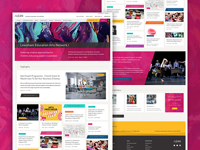 Lewisham Education Arts Homepage arts charity desktop homepage pink ui web web design website