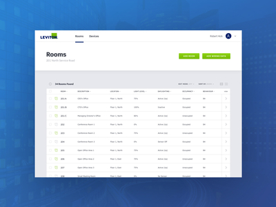 Lighting Controls App: Rooms View Table app empty state interface table ui ux verdana