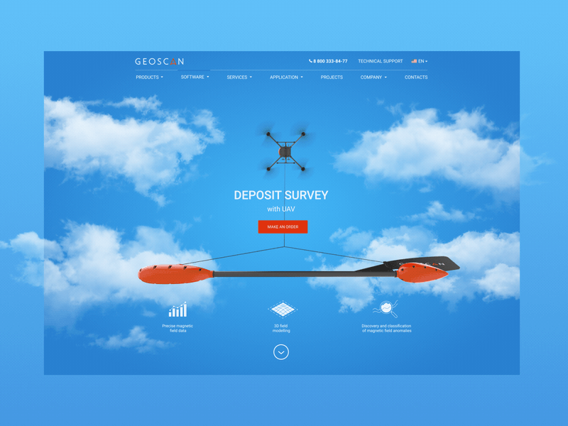 Magnetic survey animation drone first screen inner page sky ui ux web page