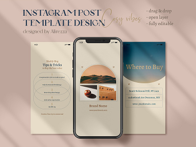 Minimal INSTAGRAM TEMPLATE branding canva canva template cosy design instagram instagram post instagram story instagram story template instagram template layout post small business social media design social media pack socialmedia story ui ux warm