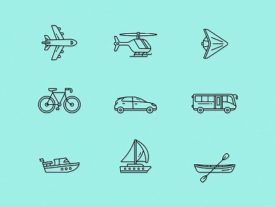 Travel bike boat bus car colorful design helicopter icons illustration plane transport travel
