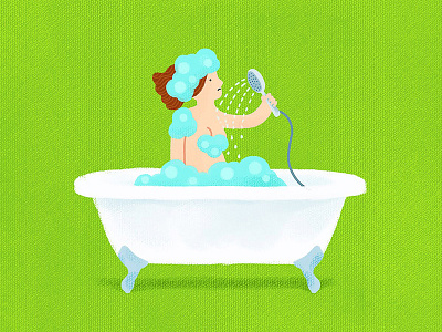 Bathtub bath bathtub colorful design foam girl green illustration shower water