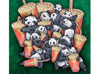 Bubble Tea Illustration bezier curves bubble bubble tea design illustration illustrator panda panda bear pandas photoshop photoshop art tea vector