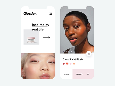 Lookbook and Product Page beauty clean design e commerce ecommerce edit flat design glossier grid grid design grid layout iphone 10 lookbook makeup minimal mobile shop story ui web