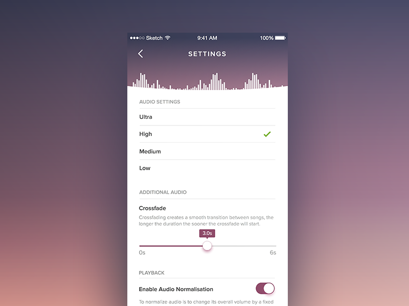 Settings app audio dailyui interface ios music settings ui