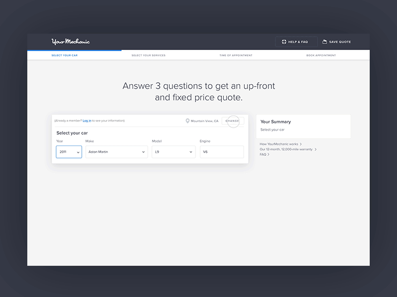 YourMechanic Booking Funnel by Patrick Westwood on Dribbble