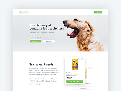 Shelter Project - Landing Page charity design landing landing page list material design pets products responsive shelter web