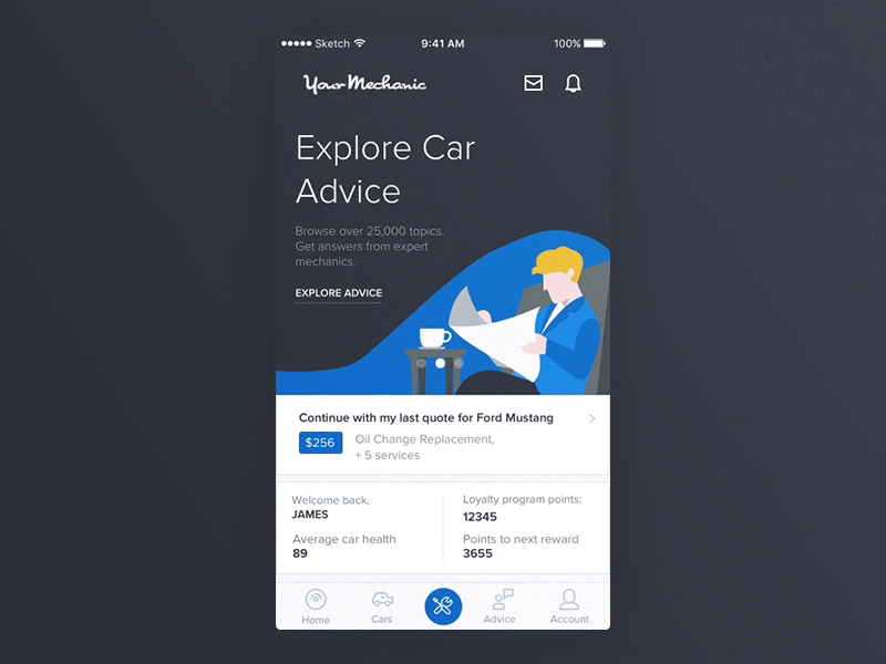 YourMechanic - iOS Dashboard animated app automotive cars dashboard design hero illustration ios yourmechanic