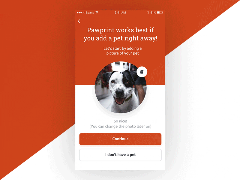 Pawprint App - Add pet native react android ios pawprint app pet photo onboarding