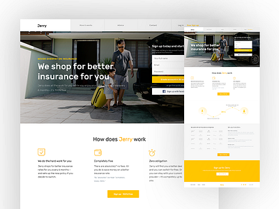 Jerry - Home icons insurance interface landing page photo table ui ux