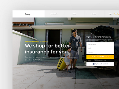 Jerry MVP - Home header icons insurance interface landing page photo ui ux