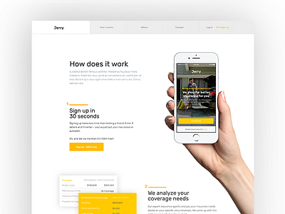 Jerry MVP - How does it work header icons insurance interface landing page photo ui ux